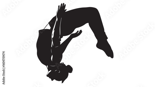 Silhouette of a gymnast performing a backflip on a white background, vector illustration