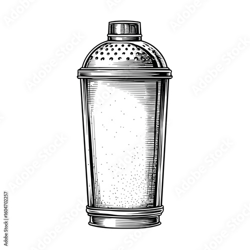 Classic cylindrical cocktail shaker in reflective metal design  