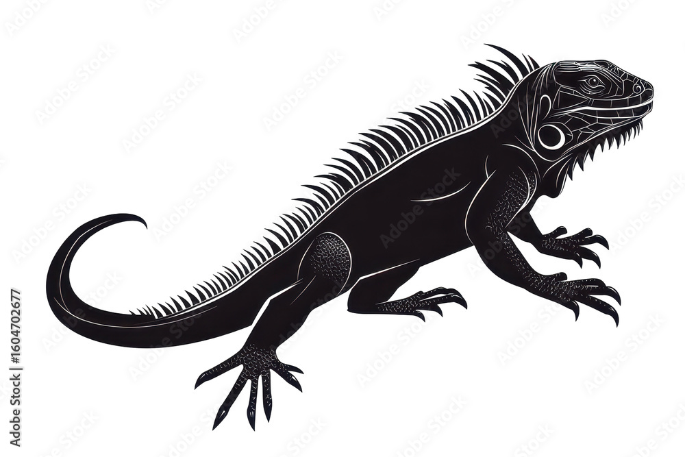 Obraz premium Walking iguanavector illustration isoleted on white background in silhouette .