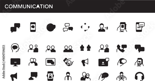 Diverse set of communication icons illustrating various methods of interaction and digital connection for global collaboration and networking