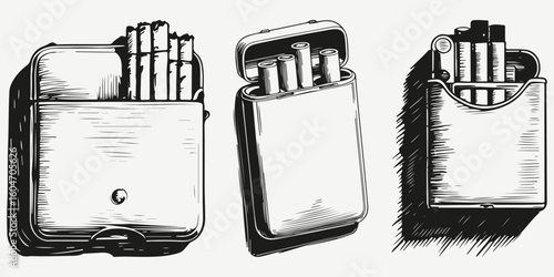 cigarette case sketch illustration vector set