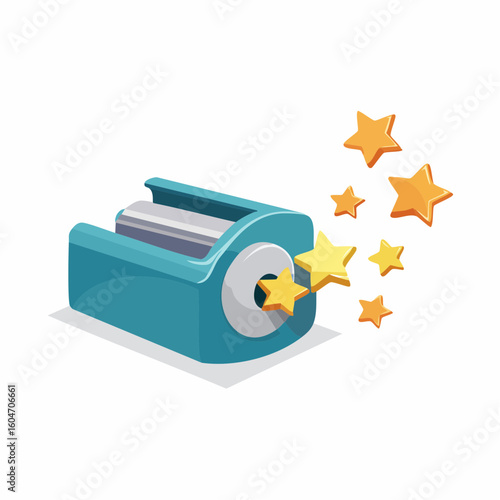 Pencil sharpener spitting stars – Small sharpener ejecting pencil shavings shaped like stars.
