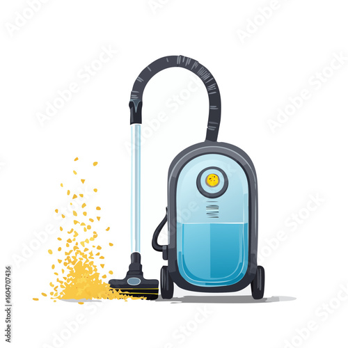 Vacuum cleaner chasing crumbs – Upright vacuum zooming after a trail of runaway crumbs.
