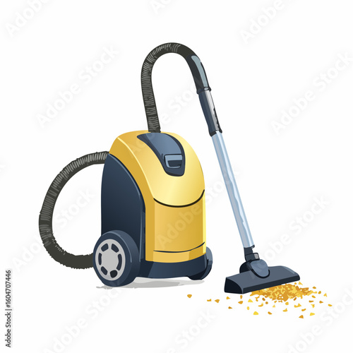 Vacuum cleaner chasing crumbs – Upright vacuum zooming after a trail of runaway crumbs.
