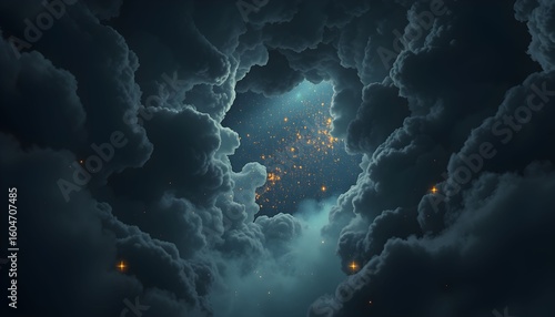 Wallpaper Mural Dramatic view of dark, swirling clouds revealing a starry, illuminated sky. Torontodigital.ca