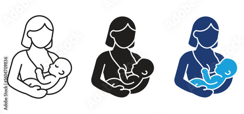 Mother breastfeeding icon set , vector illustration .