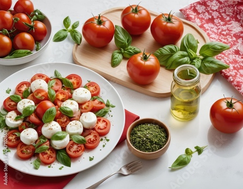 Fresh caprese salad with tomatoes mozzarella and basil