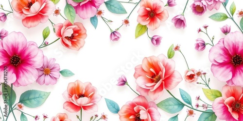 Delicate, continuous watercolor floral pattern on pristine white background,  retro,  repeat