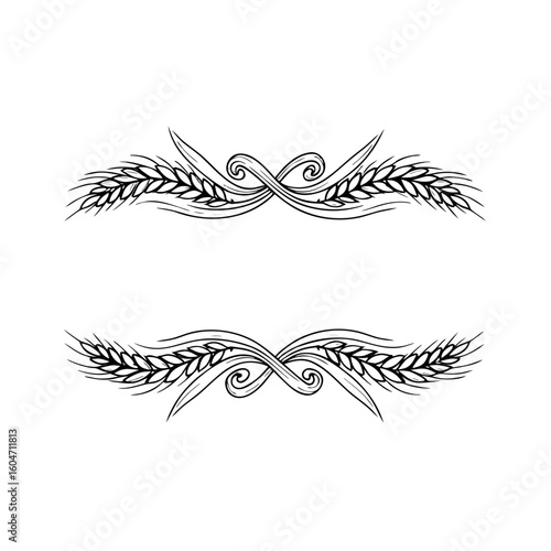 Handcrafted style wheat branch page divider with elegant swirls