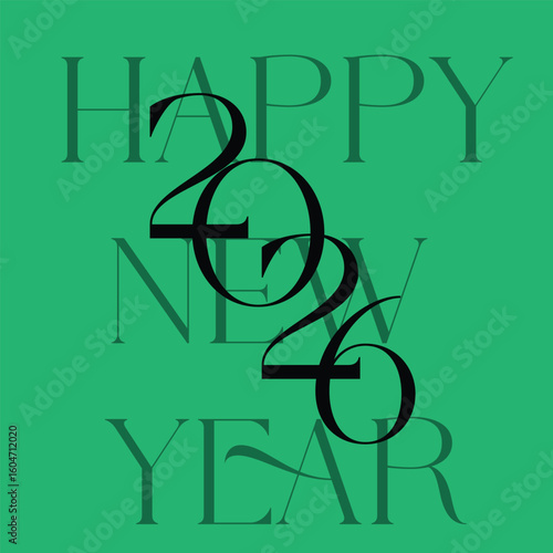 Happy new year 2026 greeting with elegant typography on a green background. 