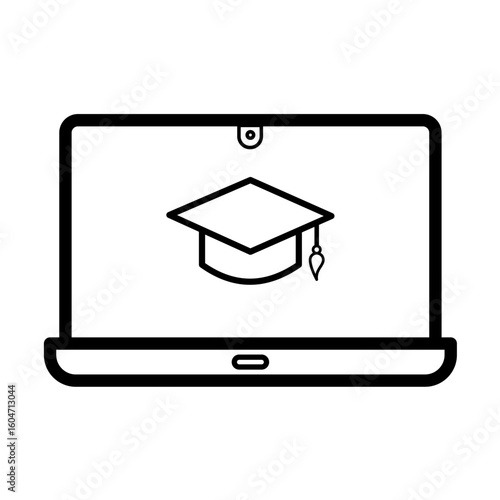 Online education, laptop learning - vector icon