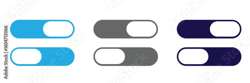 On and off toggle switch buttons in material design. A set of modern switch buttons for UI elements, apps, and websites. Clean and minimal vector illustration.