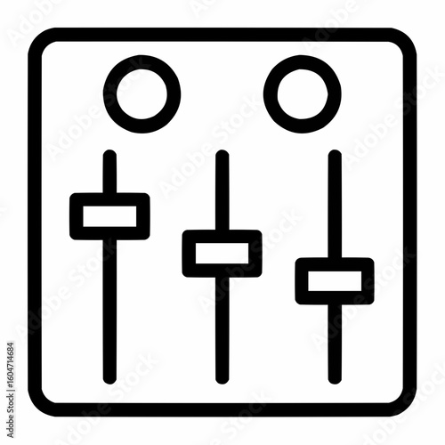 Audio Interface. Basic mixer with 3 faders and input/output jacks. Simplified studio equipment in geometric form