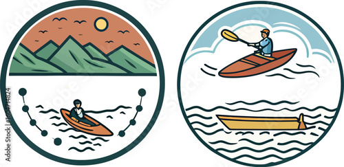 Colorful Kayak Adventure Icons Vector