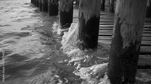 Water lapping wooden pier