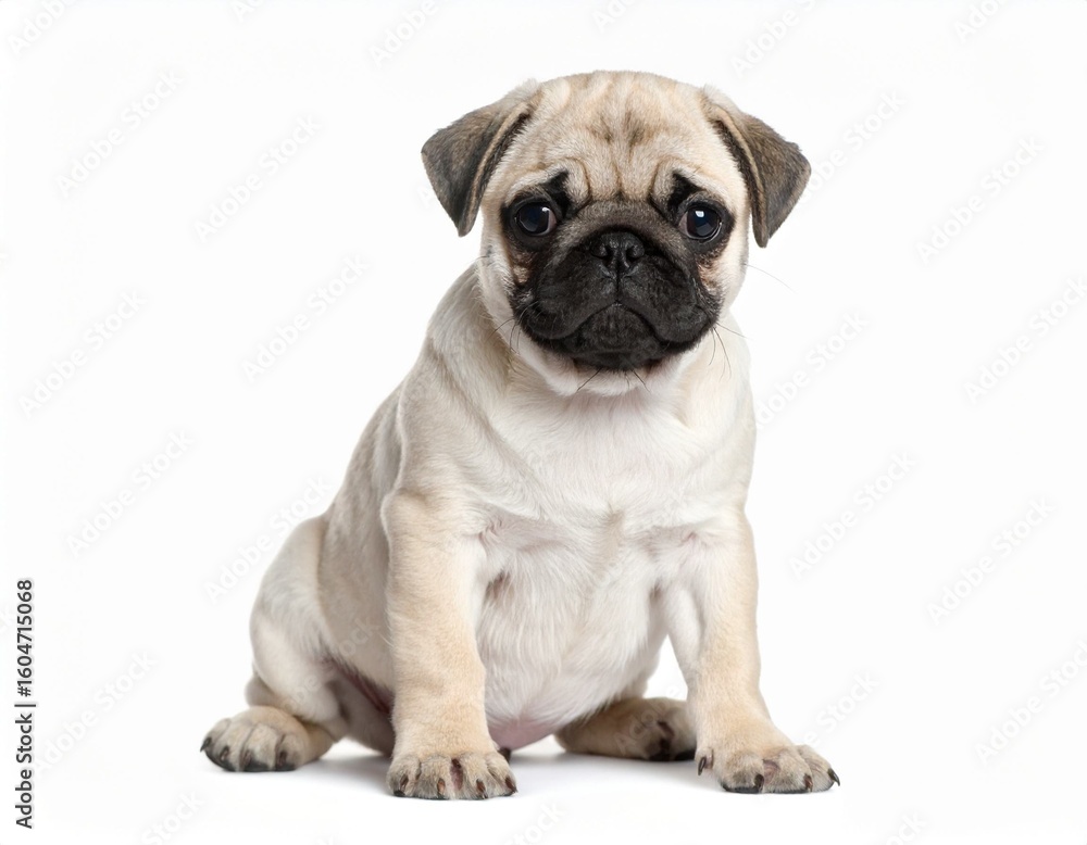 Cute Pug Dog Standing on White Background Cute Pug Dog Standing on White Background