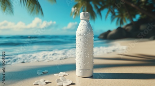 White plastic bottle on beach