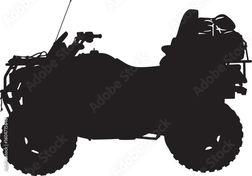 All-terrain vehicle (ATV) quad bike silhouette vector illustration isolated on white background. Off-road adventure vehicle icon for recreation, sports, or outdoor designs