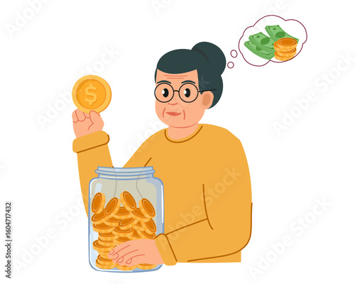  old women save money for future Retirement savings. Pension fund vector illustration