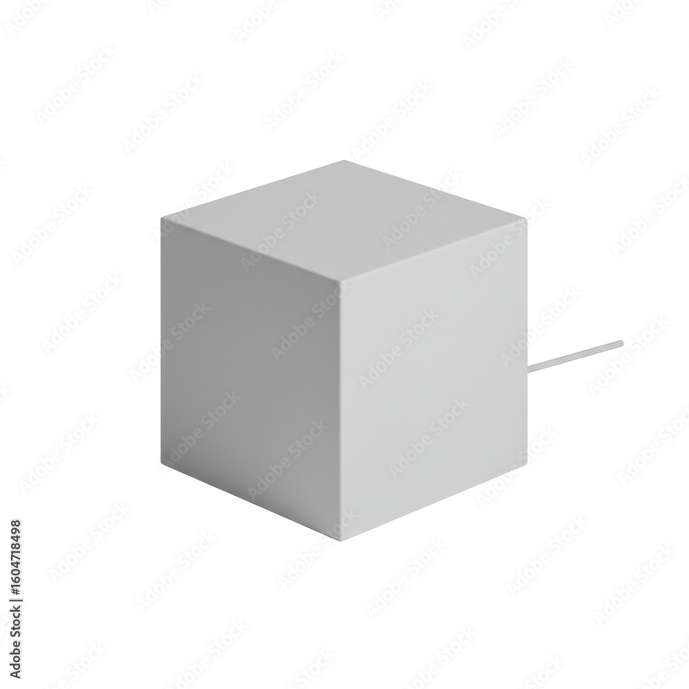 Fototapeta premium Minimalistic white cube with a protruding wire, set against a plain background, ideal for abstract design