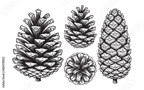 Pine cone engraving vector illustration