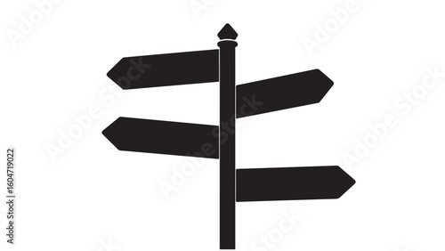Signpost with four arrows in black and white, vector illustration.