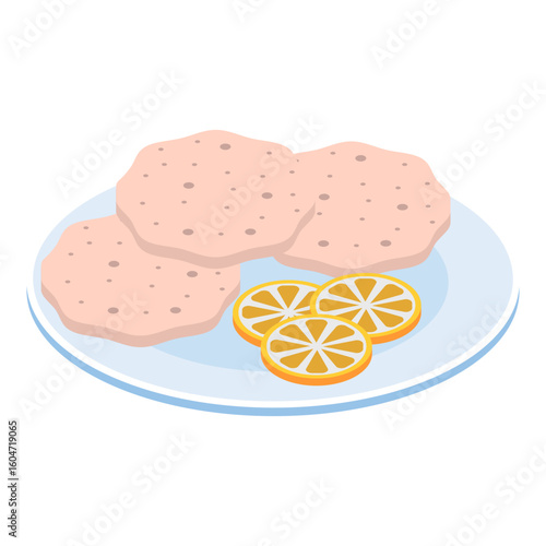 Fire-toasted papad isometric Concept, Fryums vector design, Oriental cuisine symbol, Top dishes recipes Sign, Food exploration illustration 
