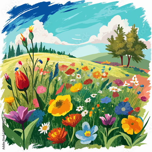 spring landscape with flowers