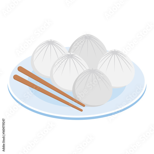 Chinese Dumplings isometric Concept,  Central Asian manti vector design, Oriental cuisine symbol, Top dishes recipes Sign, Food exploration illustration 