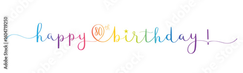 HAPPY 80th BIRTHDAY! colorful vector brush calligraphy banner with swashes