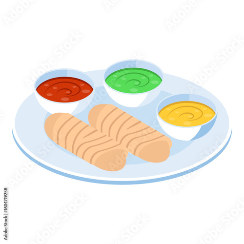 Masala dosa isometric Concept, dosey or dosha vector design, Oriental cuisine symbol, Top dishes recipes Sign, Food exploration illustration 