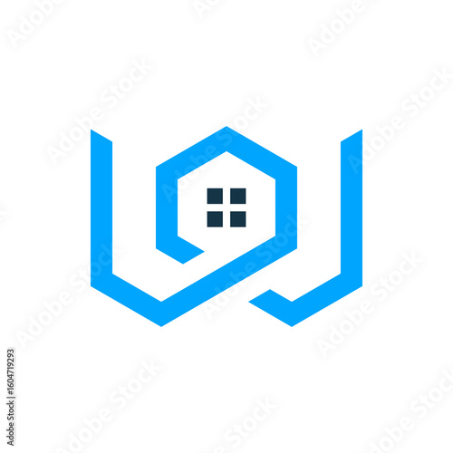 Modern Blue Home Logo Design with Geometric Shapes and Windows