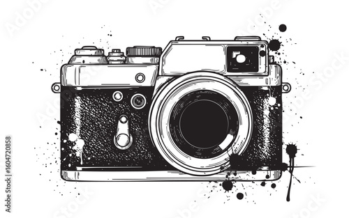 vintage camera engraving vector illustration