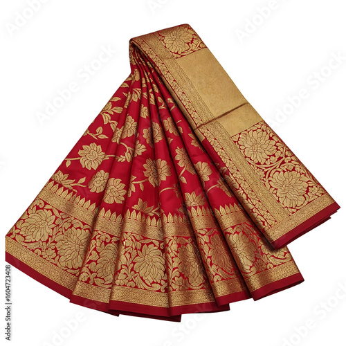 Exquisite red and gold banarasi silk saree with floral design
