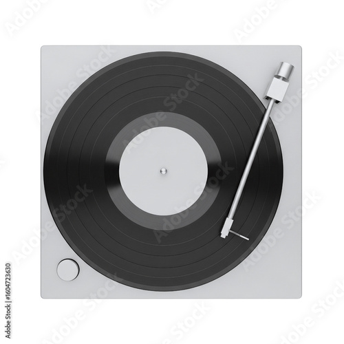 Minimalist turntable with a black vinyl record