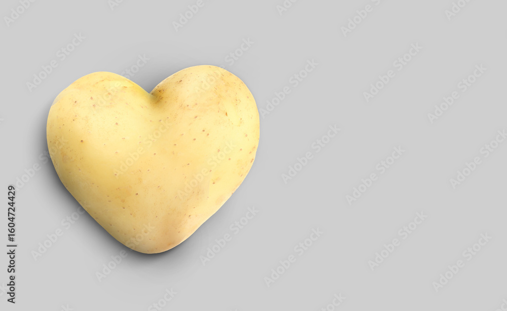 Obraz premium Heart shaped potato on grey background. Banner design with space for text