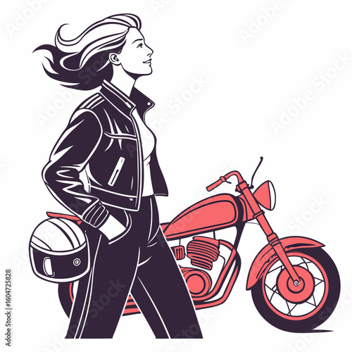 Stylish Beauty Girl in Trendy Fashion Posing Confidently with Superbike