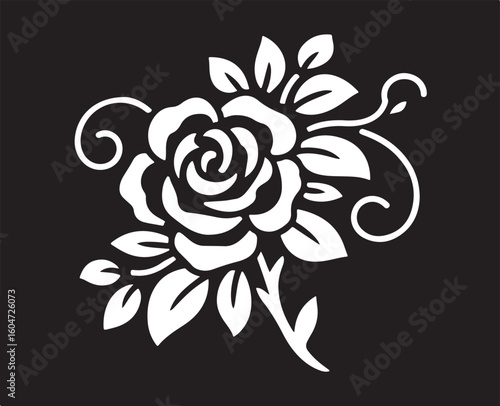 White Rose Floral Design on Black