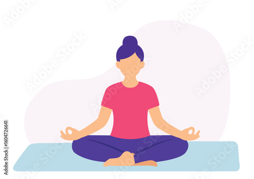 Woman in lotus pose flat yoga vector. Flat vector of yoga lotus position. Minimalist lotus pose yoga design.