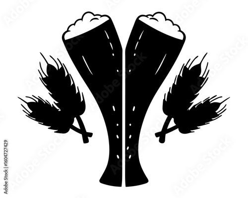 Two beer glasses with wheat silhouette