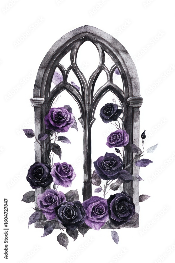 Fototapeta premium Window roses art illustration.