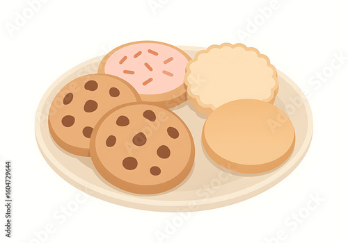 Assorted Cookies on a Plate with Chocolate Chip and Frosted Varieties