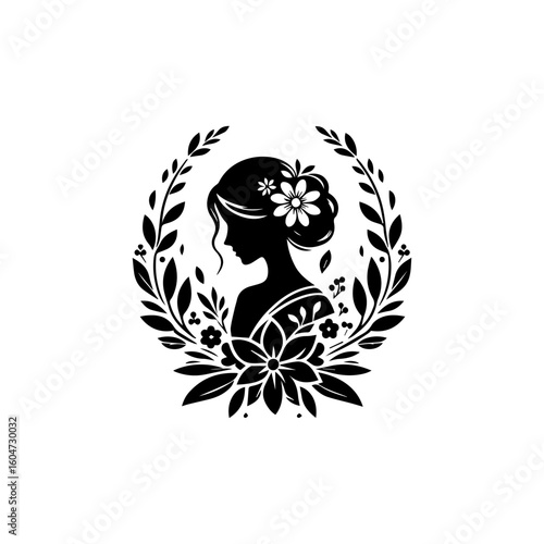 Elegant Floral Silhouette of a Woman in Profile.