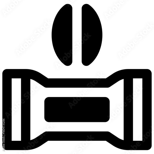 Instant coffee sachet. Outlined stroke vector icon with black-filled details.