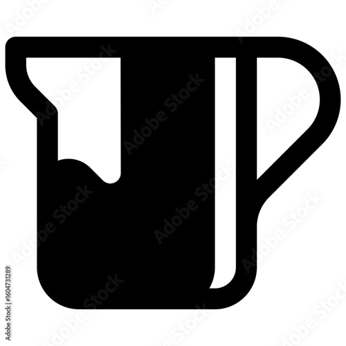 Cream pitcher. Outlined stroke vector icon with black-filled details.