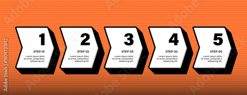 BP5-Vintage Orange and White 3D Cubic Infographic Vector Set with Numbered Business Process Banners and Step Layout