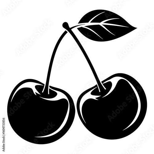 Cherries vector silhouette on white background