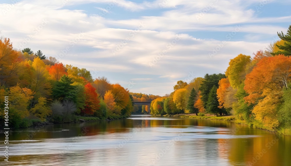 Obraz premium Scenic Fox River in Appleton, Wisconsin, autumn foliage, red, water