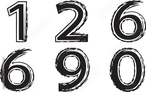 Bold black numbers rendered with brush stroke effect