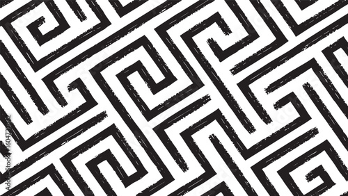 Greek key pattern black white geometric abstract